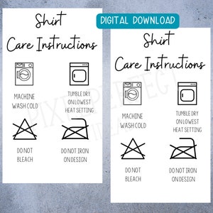 Shirt Care Card | Digital Download | Washing Instructions | Shirt Care Download | Instant Download | Digital Files
