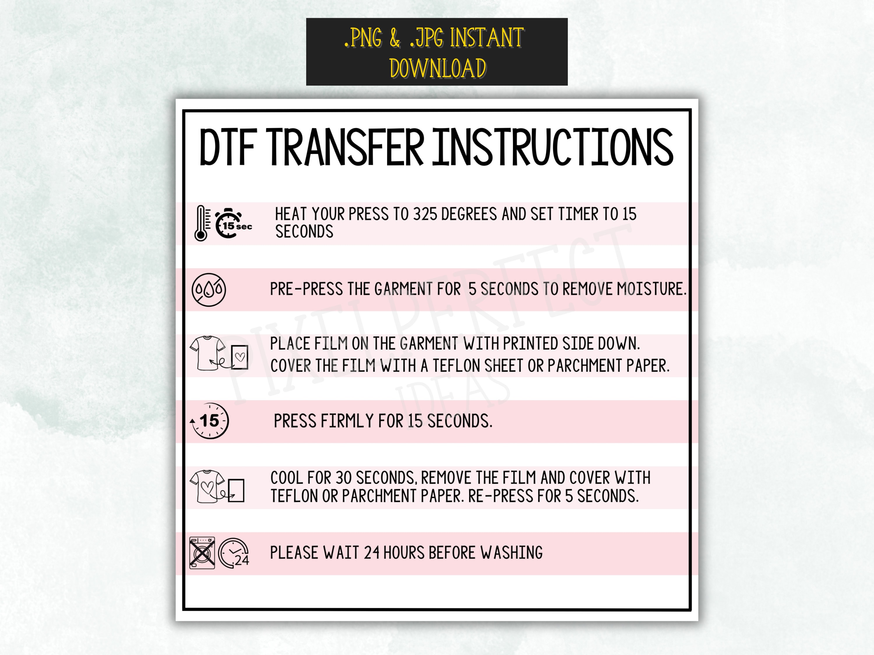 Direct To Transfer | Digital Download | DTF Instructions | Shirt Care Download | Instant Download | Digital Files