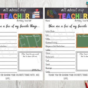 All About My Teacher Printable - Etsy