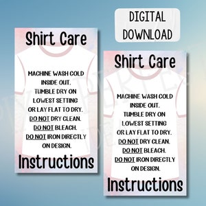 Shirt Care Card: Washing Instructions for Small Business (Digital Download)