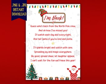 Christmas Elf Letter Printable – I’m Back Welcome Note, Instant Download Holiday Tradition, Elf Shelf