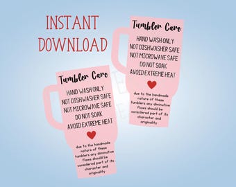 Tumbler Care Card: Light Pink Tumbler Instructions (Digital Download)