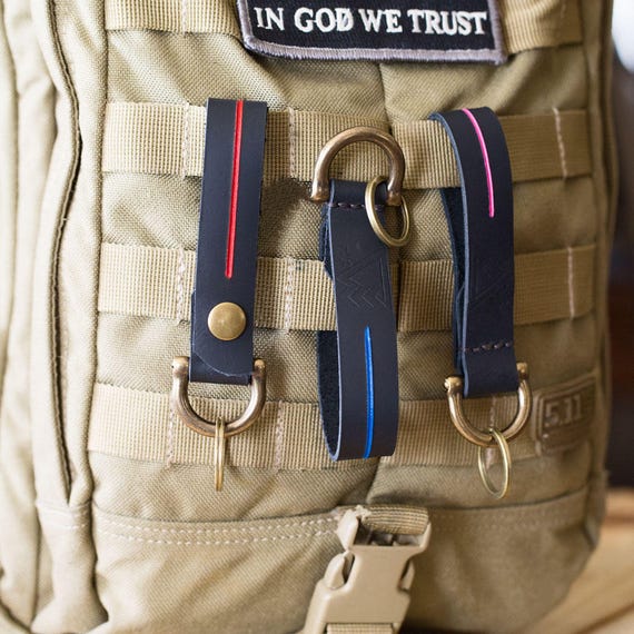 Black Leather Key Fobs, Tribute Thin Line Series, Thin Blue Line, Red Line, Green Line