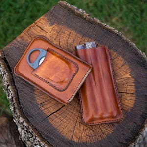 personalized Leather Cigar Case with Removable Lid, XiKar X8 Cutter Case On Lid.