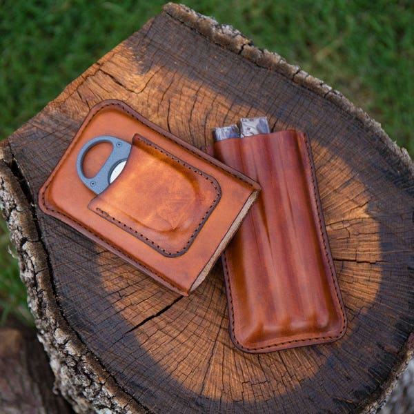 personalized Leather Cigar Case with Removable Lid, XiKar X8 Cutter Case On Lid.