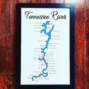 Tennessee River-Tennessee-benutzerdefinierte Fluss Karten-Fluss Dekor-Jubiläum Geschenk für ihn ihre Haus Dekor-Laser Maps