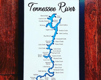 Tennessee River-Tennessee-Custom River Maps-River Decor-Anniversary Gift for Him Her-Lake House Decor-Laser Maps