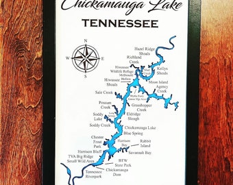 Chickamauga Lake, Lake Maps, Laser Cut, Laser Engraved, Laser Cut Maps, Custom Maps