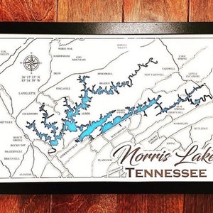 Norris Lake, Norris Lake Map, Tennessee, Huwelijkscadeau, 3D-kaart, 3D Lake Map, Laser Cut, Laser Gegraveerd, Verjaardagscadeau