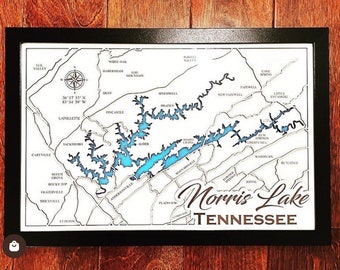 Norris Lake, Norris Lake Map, Tennessee, Wedding Gift, 3D Map, 3D Lake Map, Laser Cut, Laser Engraved, Anniversary Gift