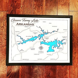Greers Ferry Lake, Arkansas, Heber Springs, carte 3D, carte du lac 3D, découpé au laser, gravé au laser, cadeau d'anniversaire