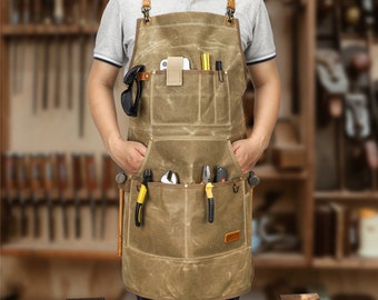 Waterproof canvas apron, multi-pocket apron, multi-purpose work apron for carpentry and gardening