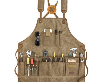 Canvas slit tool apron, retro garden multi-functional storage craftsman apron