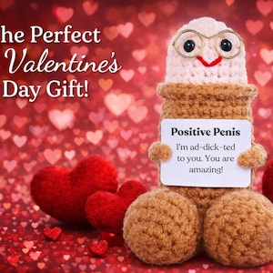 Regalo de San Valentín: Pene de crochet hecho a mano con mensaje positivo, bonito apoyo emocional para cumpleaños, regalo motivacional para hombres y mujeres.