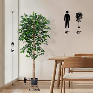 Artificial Ficus Fig Tree, Tall Indoor Fake Plant with Realistic Trunk, Leaves, Fruits and Planter, Faux Potted Tree for Home Decor Bedroom