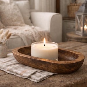 Handcrafted Wooden Bowl, Farmhouse Decor Tray, Jewelry Catchall Dish, Rustic Wood Candle Holder, Bathroom Kitchen, Living Room Accent Fruit bowl