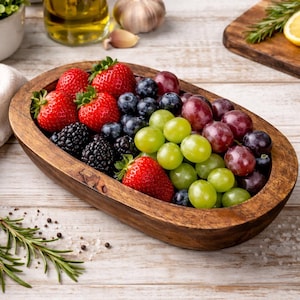 Handcrafted Wooden Bowl, Farmhouse Decor Tray, Jewelry Catchall Dish, Rustic Wood Candle Holder, Bathroom Kitchen, Living Room Accent Fruit bowl