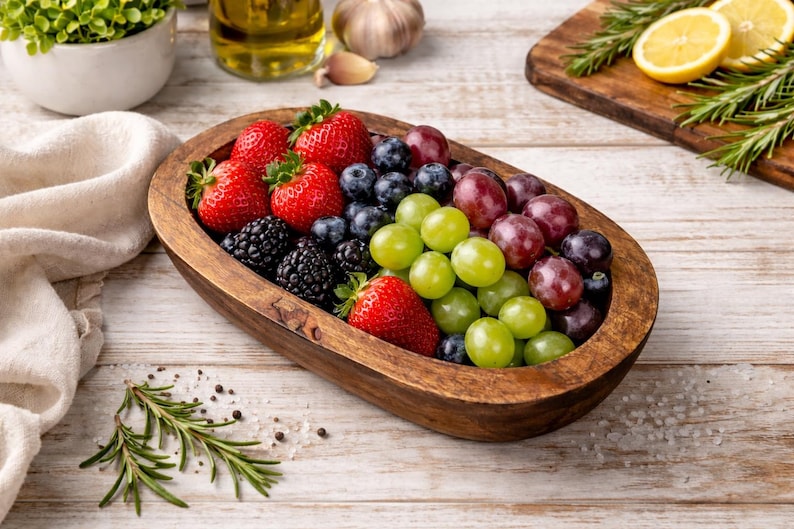 Handcrafted Wooden Bowl, Farmhouse Decor Tray, Jewelry Catchall Dish, Rustic Wood Candle Holder, Bathroom Kitchen, Living Room Accent Fruit bowl