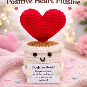 Handmade Positive Heart Crochet Doll, Emotional Support for Birthday, Affirmation Message, Love Succulent Doll, Anniversary Gift for Her Him