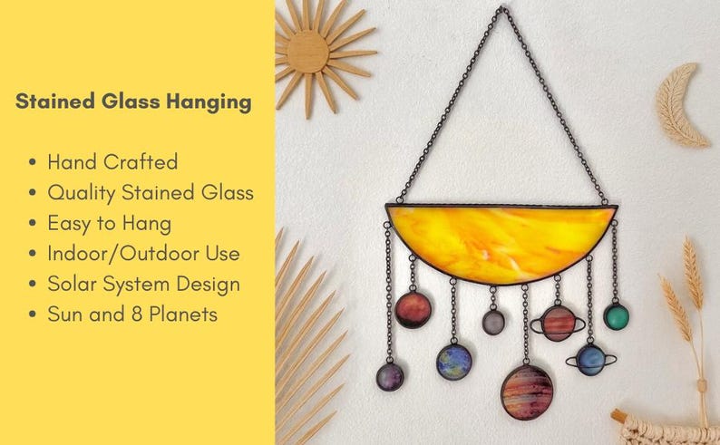 Stained Glass Solar System Wall Hanging, Sun & Planets Decor, Celestial Suncatcher, Space Lover Gift, Jupiter Planet Art, Boho Wall Decor, mars, earth, pluto, venice, neptune, uranus, mercury, space astronaut, galaxy gift