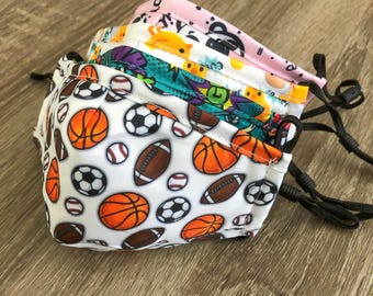 Sport Kleinkind Gesichtsmaske (1-5 Jahre alt) mit Filter, Vorschul Kinder Gesichtsmaske, verstellbare Kindermaske, waschbare Kinder Maske 3-lagig, Filtertasche