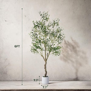 Artificial Olive Tree, Tall Indoor Fake Plant with Realistic Trunk, Leaves, Fruits and Planter, Faux Potted Tree for Home Decor Bedroom