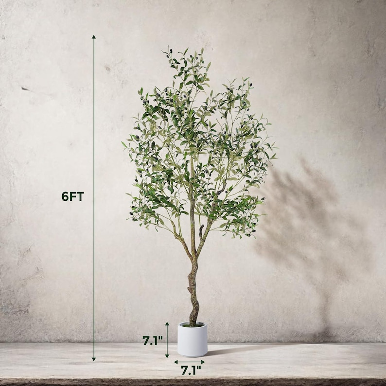 Artificial Olive Tree, Tall Indoor Fake Plant with Realistic Trunk, Leaves, Fruits and Planter, Faux Potted Tree for Home Decor Bedroom