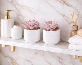 Künstliche Sukkulentenpflanze im Keramiktopf aus weißem Marmor, kleine rosa Kunstpflanze für Schreibtisch, Büro, Badezimmer, Schlafzimmer, Regal, Tischdekoration für Frauen