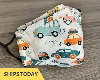 Auto Kleinkind Gesichtsmaske (1-5 Jahre alt) mit Filter, Vorschule Kinder Gesichtsmaske, verstellbare Kindermaske, waschbare Kinder Maske 3-lagig, Filtertasche