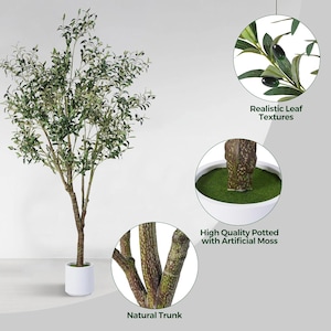 Artificial Olive Tree, Tall Indoor Fake Plant with Realistic Trunk, Leaves, Fruits and Planter, Faux Potted Tree for Home Decor Bedroom