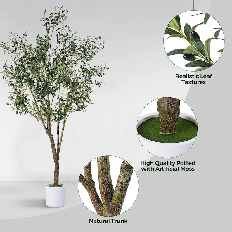 Artificial Olive Tree, Tall Indoor Fake Plant with Realistic Trunk, Leaves, Fruits and Planter, Faux Potted Tree for Home Decor Bedroom