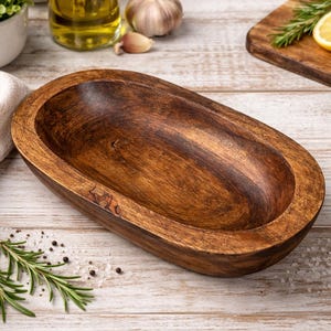 Handcrafted Wooden Dough Bowl, Farmhouse Decor Tray, Jewelry Catchall Dish, Rustic Wood Candle Holder, Bathroom Kitchen, Living Room Accent Fruit bowl