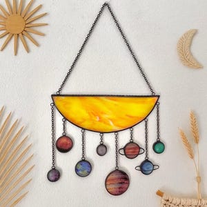 Stained Glass Solar System Wall Hanging, Sun & Planets Decor, Celestial Suncatcher, Space Lover Gift, Jupiter Planet Art, Boho Wall Decor, mars, earth, pluto, venice, neptune, uranus, mercury, space astronaut, galaxy gift