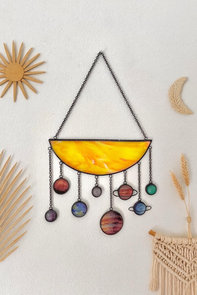 Stained Glass Solar System Wall Hanging, Sun & Planets Decor, Celestial Suncatcher, Space Lover Gift, Jupiter Planet Art, Boho Wall Decor, mars, earth, pluto, venice, neptune, uranus, mercury, space astronaut, galaxy gift