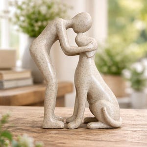 Stone Dog Sculpture Gift for Dog Lovers, Sandstone Pet Figurine, Puppy Statue Home Decor Novelty Gift, Decorative Gold Accent for Dog Moms