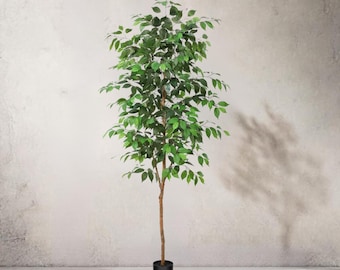 Artificial Ficus Fig Tree, Tall Indoor Fake Plant with Realistic Trunk, Leaves, Fruits and Planter, Faux Potted Tree for Home Decor Bedroom