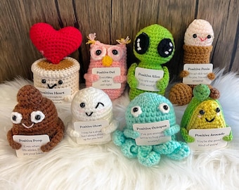 Handmade Positive Crochet Doll, Cute Emotional Support Gift for Birthday, Divorce, Break up, Positive Octopus, Motivational Gift Ghost Decor