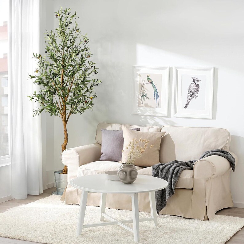 Artificial Olive Tree, Tall Indoor Fake Plant with Realistic Trunk, Leaves, Fruits and Planter, Faux Potted Tree for Home Decor Bedroom