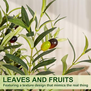 Artificial Olive Tree, Tall Indoor Fake Plant with Realistic Trunk, Leaves, Fruits and Planter, Faux Potted Tree for Home Decor Bedroom