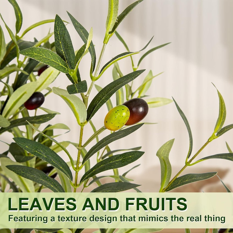 Artificial Olive Tree, Tall Indoor Fake Plant with Realistic Trunk, Leaves, Fruits and Planter, Faux Potted Tree for Home Decor Bedroom