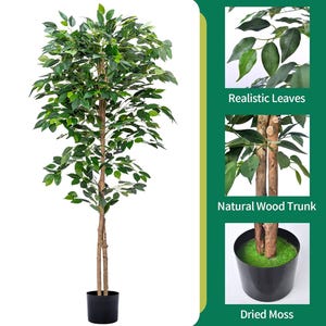 Artificial Ficus Fig Tree, Tall Indoor Fake Plant with Realistic Trunk, Leaves, Fruits and Planter, Faux Potted Tree for Home Decor Bedroom
