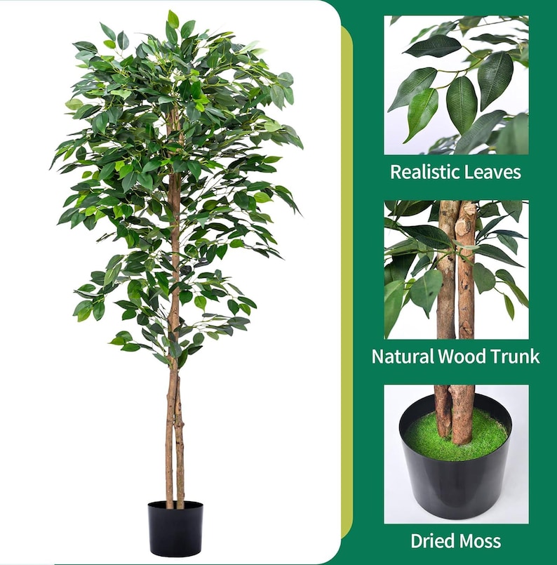 Artificial Ficus Fig Tree, Tall Indoor Fake Plant with Realistic Trunk, Leaves, Fruits and Planter, Faux Potted Tree for Home Decor Bedroom