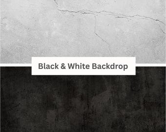 Black & White Photo Backdrop 34x22.5&quot;, Two-Sided Flat Lay Background for Product Photography, Black Gray Concrete Wall Backdrop, Photo Props
