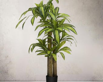 Artificial Dracaena Tree, Tall Indoor Fake Plant with Realistic Trunk, Leaves, Fruits and Planter, Faux Potted Tree for Home Decor Bedroom