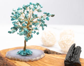 Arbre en cristal véritable avec pierre d'agate, arbre de vie en pierres précieuses Feng Shui dans une boîte cadeau, décoration de bonsaï en fil d'or, cadeau de pendaison de crémaillère spirituelle