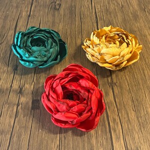 Fabric Rose Flower with Pin to Attach, Headband Rosette Flower, Wedding Flower Embellishment, DIY Headband Supply,Artificial Shabby Red Rose