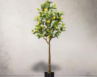 Künstlicher Zitronenbaum, große künstliche Zitruspflanze für den Innenbereich mit realistischem Stamm, Blättern, Früchten, Pflanzer, Kunsttopfbaum für das Wohndekor-Schlafzimmer