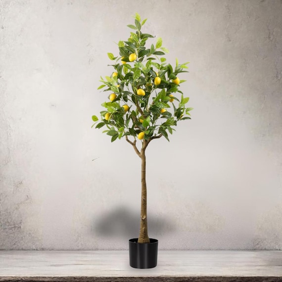 Artificial Lemon Tree, Tall Indoor Fake Citrus Plant with Realistic Trunk, Leaves, Fruits, Planter, Faux Potted Tree for Home Decor Bedroom