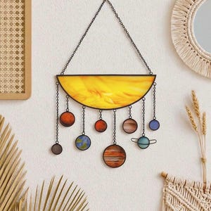 Stained Glass Solar System Wall Hanging, Sun & Planets Decor, Celestial Suncatcher, Space Lover Gift, Jupiter Planet Art, Boho Wall Decor, mars, earth, pluto, venice, neptune, uranus, mercury, space astronaut, galaxy gift