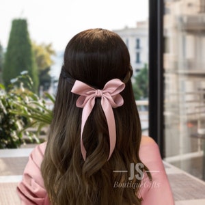 Matte satin hair bow, delicate hair bow, elegant women hair accessories, long tail hair bow, adult hair bow, girl bow, hair bow barrette